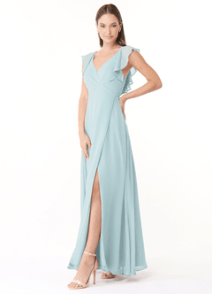 Azazie Yoko Bridesmaid Dresses Mist A-Line Ruched Chiffon Dress image3