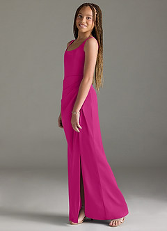 Azazie Mero Junior Fuchsia Mermaid Pleated Stretch Satin Dress image4