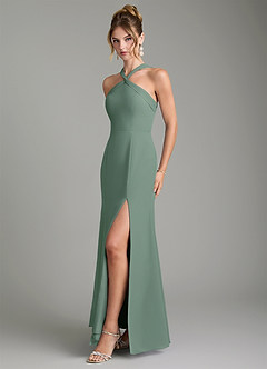 Azazie Rue Bridesmaid Dresses Eucalyptus A-Line Halter Chiffon Dress image5
