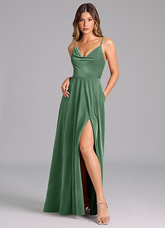 Azazie Sarella Bridesmaid Dresses Eucalyptus A-Line Pleated Velvet Dress image3
