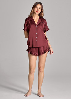 front Matching Color Personalized Embroidered Name Ruffled Short Sleeve Pajama Set
