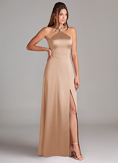 Azazie Elliana Bridesmaid Dresses English Rose A-Line Side Slit Stretch Satin Dress image3