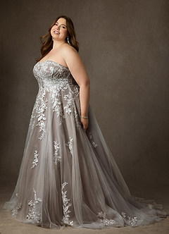 Azazie Keri Robes de mariée Robe Princesse en Dentelle Sans bretelles Blanc Diamant Moka image16