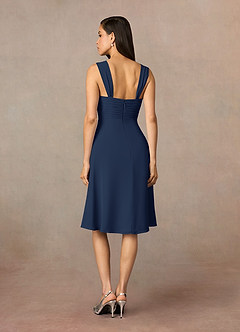 Azazie Olivia At-home Try On Dresses Dark Navy A-Line Square Neckline Pleated Chiffon Dress image5