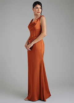 Azazie Spencer Robes de demoiselle d'honneur Robe Sirène en Satin extensible Plissée Cannelle image4