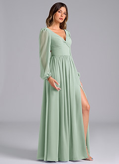 Azazie Zeya Brautjungfernkleider A-Linie Langarm Chiffon Kleid Agave image3