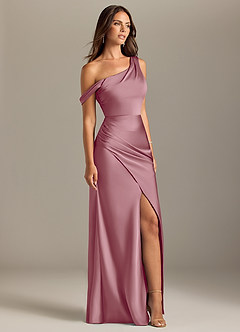 Azazie Madelyn Bridesmaid Dresses Vintage Mauve Mermaid Off the Shoulder Stretch Satin Convertible Dress image4