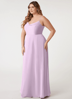 Azazie Daenerys Bridesmaid Dresses Frosted Lilac A-Line Cowl Chiffon Dress image10