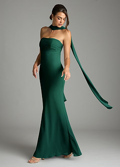 Azazie Saylor Brudtärnklänningar Klä av Sjöjungfru i Chiffong Axelbandslös Smaragdgrön image8