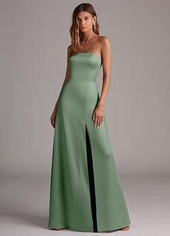 Azazie Wren Vestidos de damas de honor Vestido de Matcha de Satén Elástico de Corte en A Convertible con Sin tirantes image1