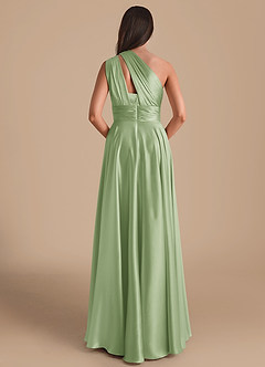 Azazie Charlize Bridesmaid Dresses Dusty Sage A-Line One Shoulder Metallic Satin Dress image2