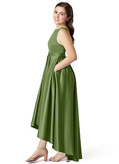 Azazie Inaya Junior A-Linie Gürtel/Schärpe Stretch-Satin Kleid Wacholder image4
