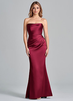 Azazie Olea 신부 들러리 드레스 인어 스트랩리스 스트레치 새틴 바닥 길이 드레스 image3