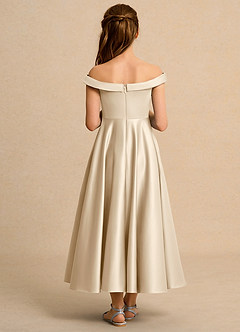 Azazie Teeny Girls Formal Sukienki dla dziewczynek sypiących kwiaty Linia A Pofałdowany Matowy satynowy Długość kostki Sukienka image2