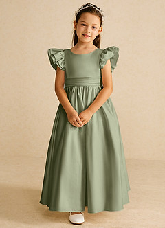 Azazie Piglette Flower Girl Dresses Pistachio A-Line Bow Matte Satin Dress image4