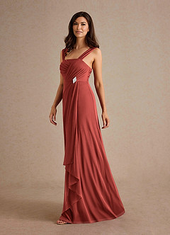 Azazie Clinton Mother of the Bride Dresses Terracotta A-Line Pleated Mesh Dress image6