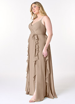 Azazie Peyton Bridesmaid Dresses Taupe A-Line Ruched Chiffon Dress image9