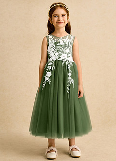 Azazie Sundae Blumenmädchenkleider Ballkleid Spitze Kleid Olivgrün image7