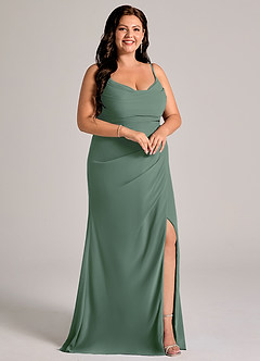 Azazie Deandra Brudtärnklänningar Klä av Sjöjungfru i Chiffong Plisserad Eukalyptus image10