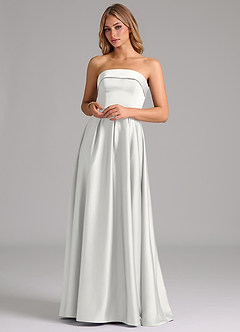 Azazie Lucienne Brudtärnklänningar Klä av A-Linje i Stretch Satin Axelbandslös Vit Konvertibel image4