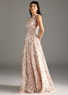 Azazie Charlize Jurken voor bruidsmeisjes Jurk van Chiffon met A-Lijn One-Shoulder Roze Varen Bloemen image4