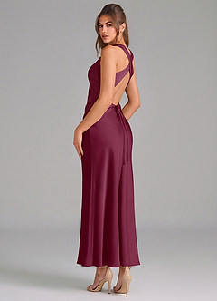 Azazie Evadne Vestidos de damas de honor Vestido de Mora de Satén Elástico de Corte Recto con Plisado image2