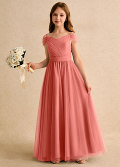 Azazie Yuna Girls Formal Blomsterpigekjoler A-linje Off the shoulder Tulle Gulvlængde Kjole image5