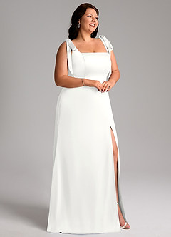 Azazie Frostine Vestidos de damas de honor Vestido de Blanco de Satén Elástico de Corte en A con Lazo image11