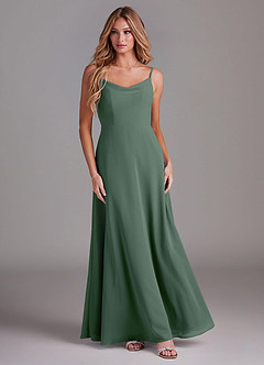 Azazie Daenerys Vestidos de damas de honor Vestido de Eucalipto de Gasa de Corte en A con Vaca image3