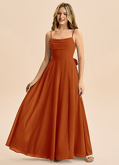 Azazie Bear Junior Paprika A-Line Pleated Chiffon Dress image4