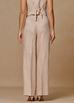 front Belicia Tan 100% Linen Pants