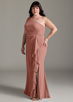 Azazie Liza Bridesmaid Dresses Cedar Rose Mermaid One Shoulder Chiffon Dress image8