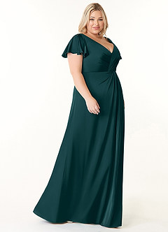 Azazie Soren Bridesmaid Dresses Pine A-Line Pleated Stretch Satin Dress image10