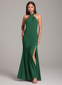 Azazie Lorena Vestidos de damas de honor Vestido de Verde Oscuro de Gasa de Corte Sirena con Plisado image1