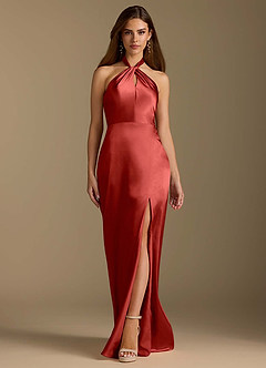 Azazie Tracie Brautjungfernkleider A-Linie Plissee Metallischer Satin Kleid Rost image6