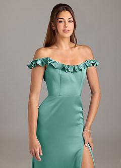 Azazie Callie Brautjungfernkleider Wandelbar A-Linie Gestreift Stretch-Satin Kleid Aqua image8