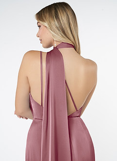 Azazie Kaylani Bridesmaid Dresses Vintage Mauve Mermaid High Neck Stretch Satin Dress image6