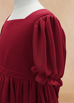 Azazie Joss Blumenmädchenkleider A-Linie mit ärmel Chiffon Kleid Burgunderrot image8
