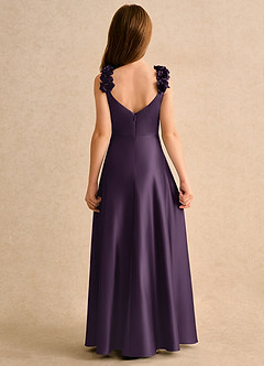 Azazie Rosita Girls Formal vestidos de niña de las flores Vestido de Ciruela de Satin Mate de Corte en A con Plisado image4