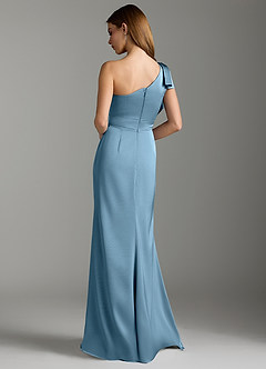 Azazie Rinna Bridesmaid Dresses Steel Blue Mermaid Ruched Stretch Satin Dress image8