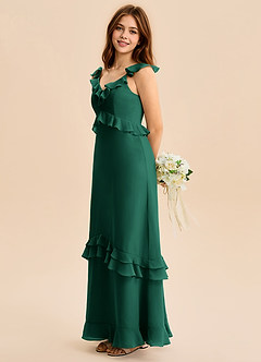 Azazie Tavie Junior Emerald A-Line Ruched Chiffon Dress image6