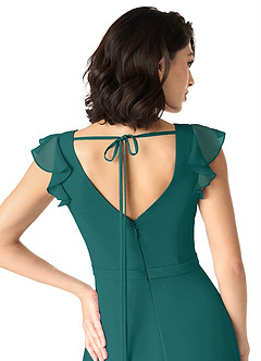 Azazie Claudine Bridesmaid Dresses Peacock A-Line Flutter Sleeve Chiffon Dress image6