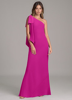 Azazie Capri Bridesmaid Dresses Fuchsia A-Line One Shoulder Chiffon Dress image6