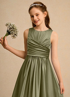 Azazie Ducky Girls Formal Flower Girl Klänningar Klänning A-Line i Stretch Satin Plisserad image6