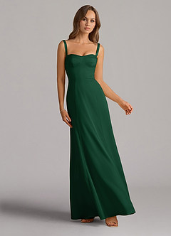 Azazie Amaris Bridesmaid Dresses Dark Green A-Line Corset Stretch Satin Dress image1
