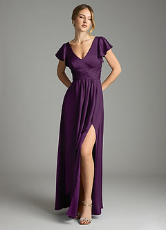 Azazie Omari Bridesmaid Dresses Grape A-Line Stretch Satin Dress image1