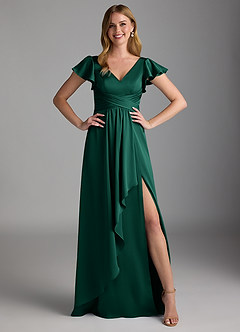 Azazie Omari Bridesmaid Dresses Emerald A-Line Stretch Satin Dress image12