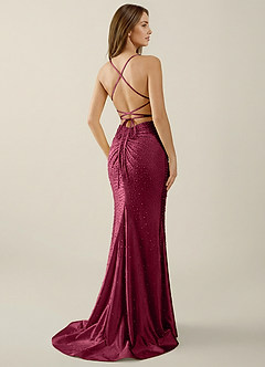 Sylvan Burgundy V-neck Hot Rhinestones Corset Prom Dress image2