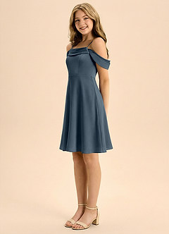 Azazie Anselie Junior A-Line Plisseret Stræk satin Mini Junior brudepige Kjole image4