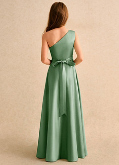 Azazie Puddles Girls Formal Flower Girl Dresses Matcha A-Line One Shoulder Matte Satin Dress image3